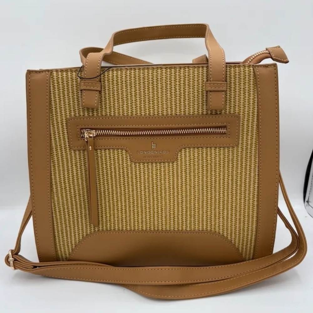 LONDON FOG MIA- Textured Woven Brown and Tan Handbag